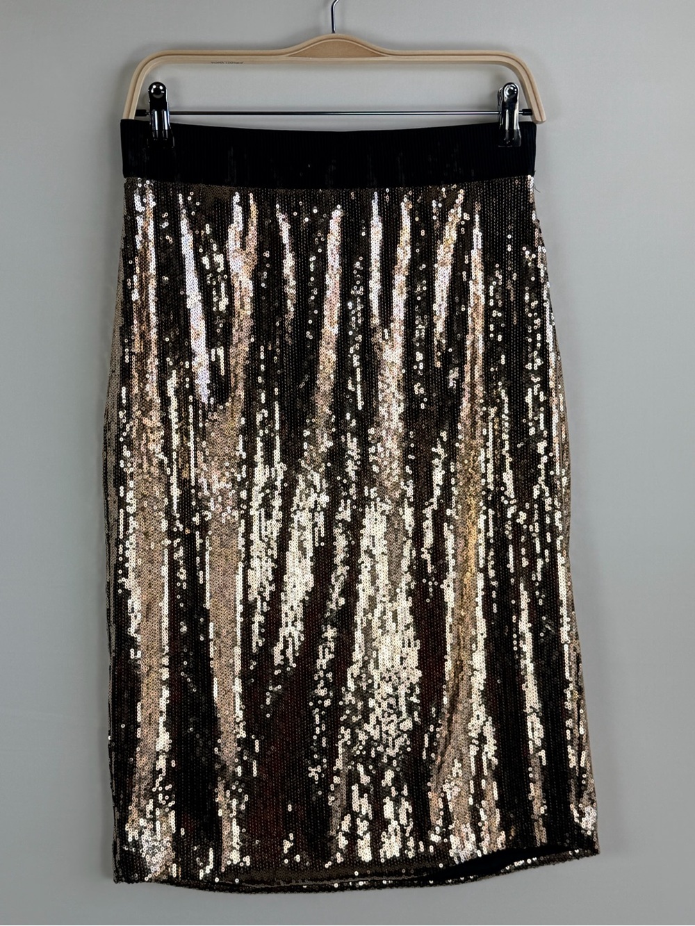 Thalia Sodi Gold Black Sequin Pencil Skirt Size Medium